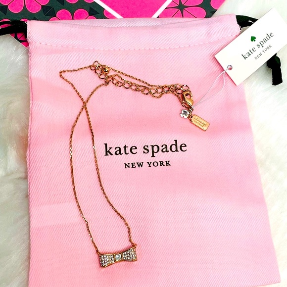 NWT Kate Spade Ready Set Bow Pave mini pendant Rose gold necklace. - Picture 4 of 9